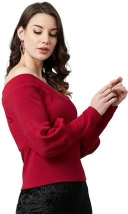 Casual Regular Sleeves SolidWomen Multicolor Top - Maroon, S