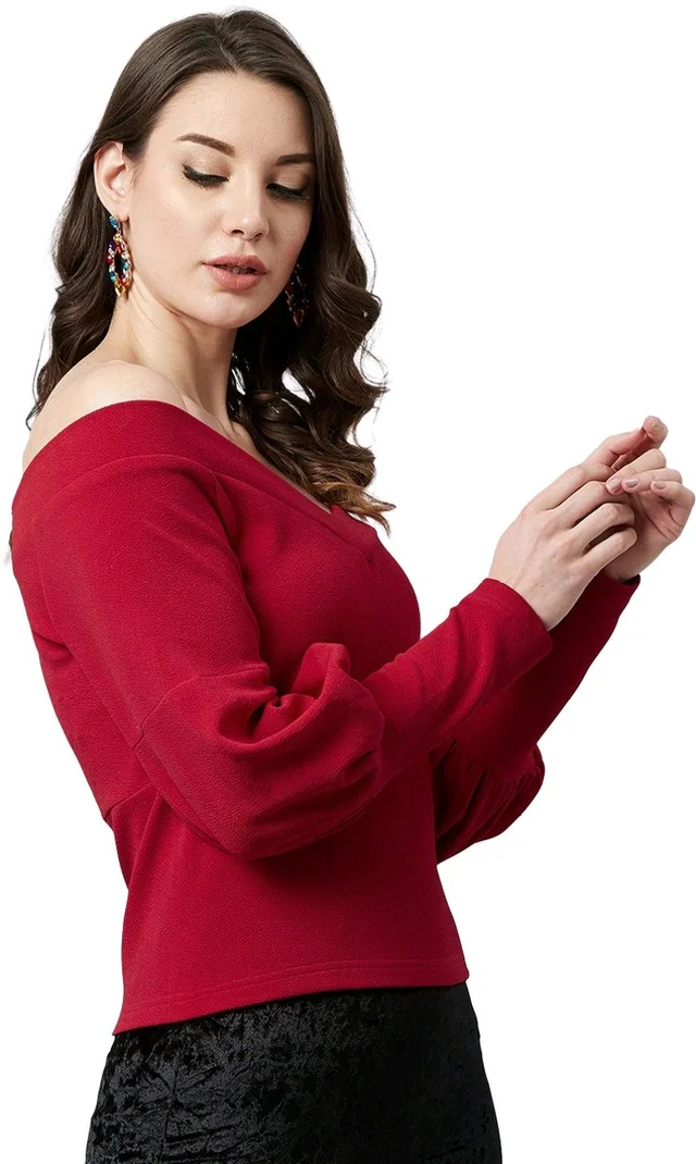Casual Regular Sleeves SolidWomen Multicolor Top - Maroon, S
