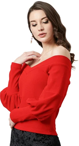 Casual Regular Sleeves SolidWomen Multicolor Top - Red, XXL