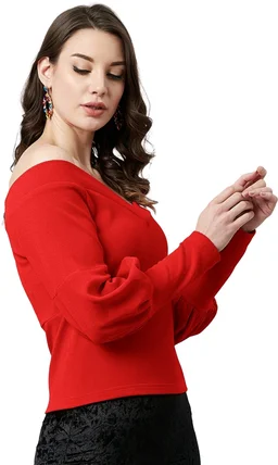 Casual Regular Sleeves SolidWomen Multicolor Top - Red, XXL