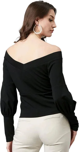 Casual Regular Sleeves SolidWomen Multicolor Top - Black, XS
