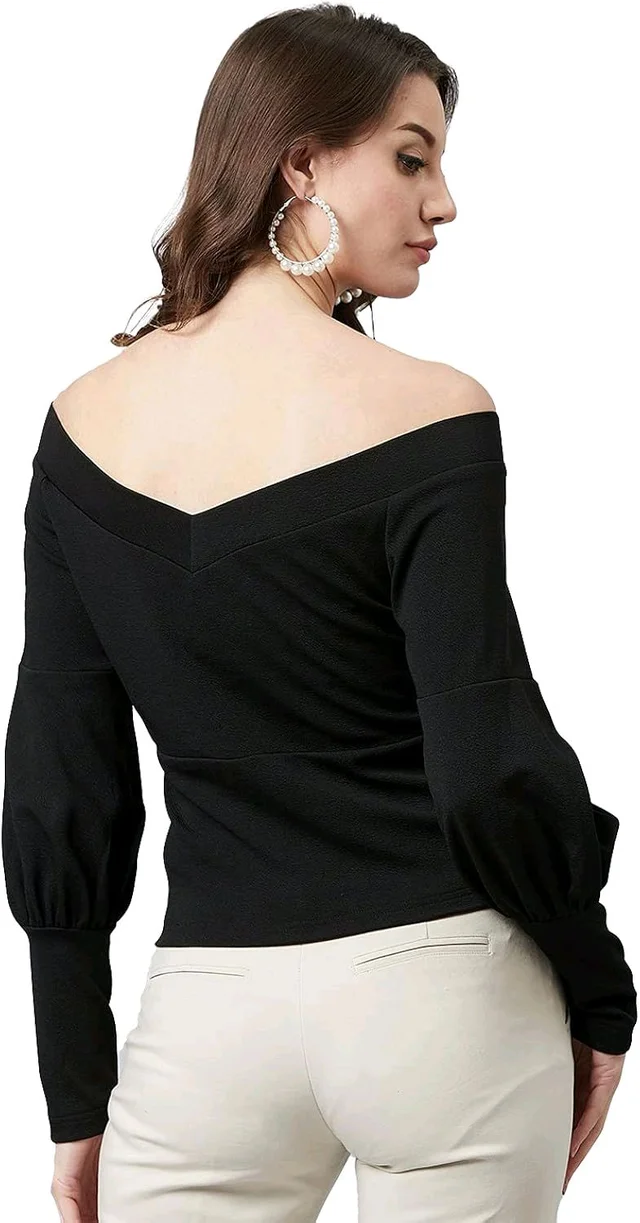 Casual Regular Sleeves SolidWomen Multicolor Top - Black, XS