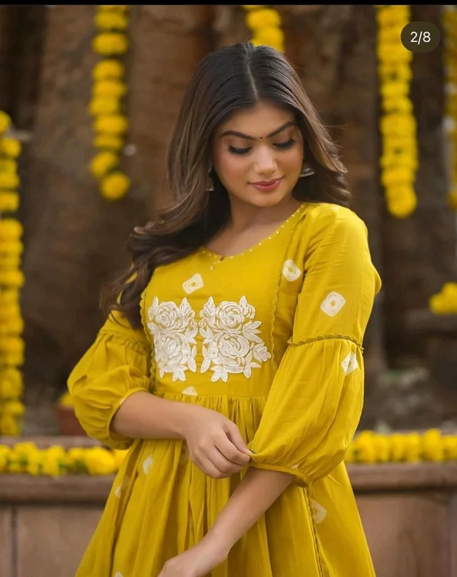 All in Yellow Cotton Kurti Set - Buddha Gold, L