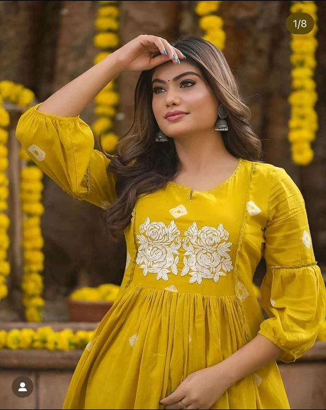 All in Yellow Cotton Kurti Set - Buddha Gold, L