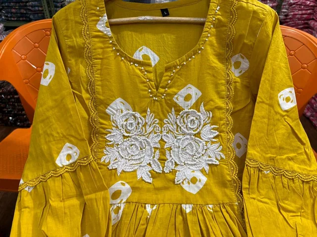 All in Yellow Cotton Kurti Set - Buddha Gold, L