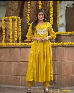 All in Yellow Cotton Kurti Set - Buddha Gold, XXL