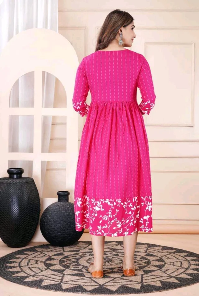 Women Floral Print Viscose Rayon Straight Kurta (Pink) - Cerise, L