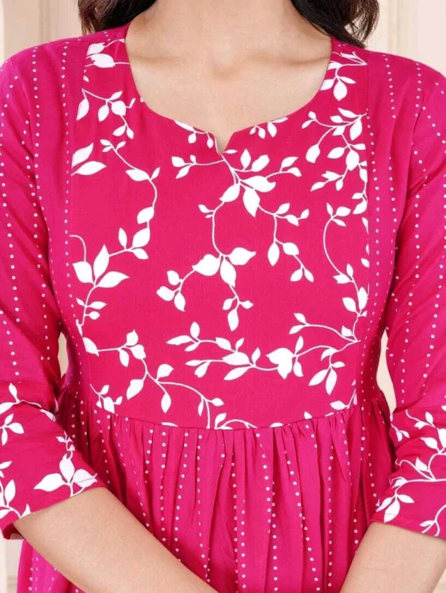 Women Floral Print Viscose Rayon Straight Kurta (Pink) - Cerise, L
