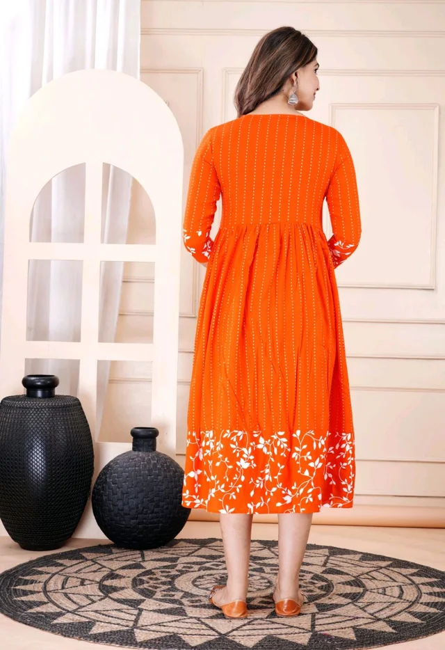 Women Floral Print Viscose Rayon Straight Kurta (Pink) - International Orange, XL