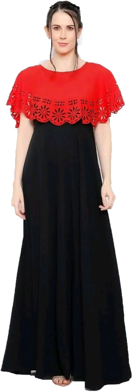 Women's Crepe Solid Sleeveless Full Length Gown - Red, L