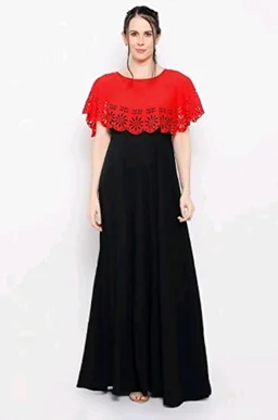 Women's Crepe Solid Sleeveless Full Length Gown - Red, L