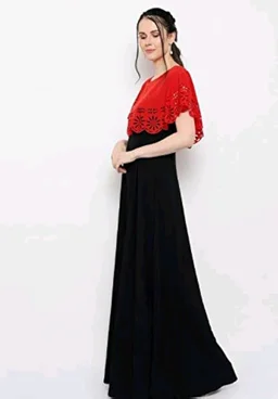 Women's Crepe Solid Sleeveless Full Length Gown - Red, L