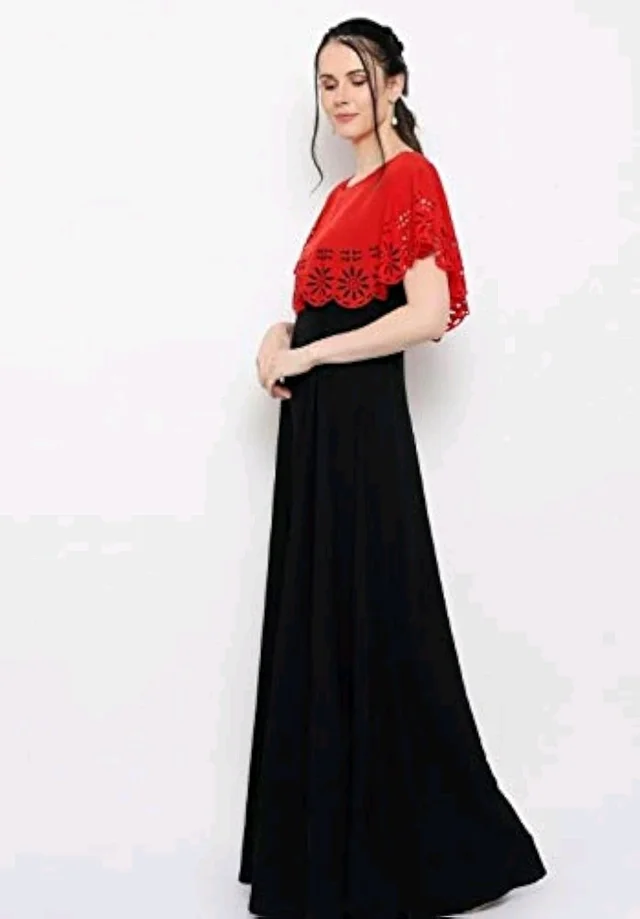 Women's Crepe Solid Sleeveless Full Length Gown - Red, L