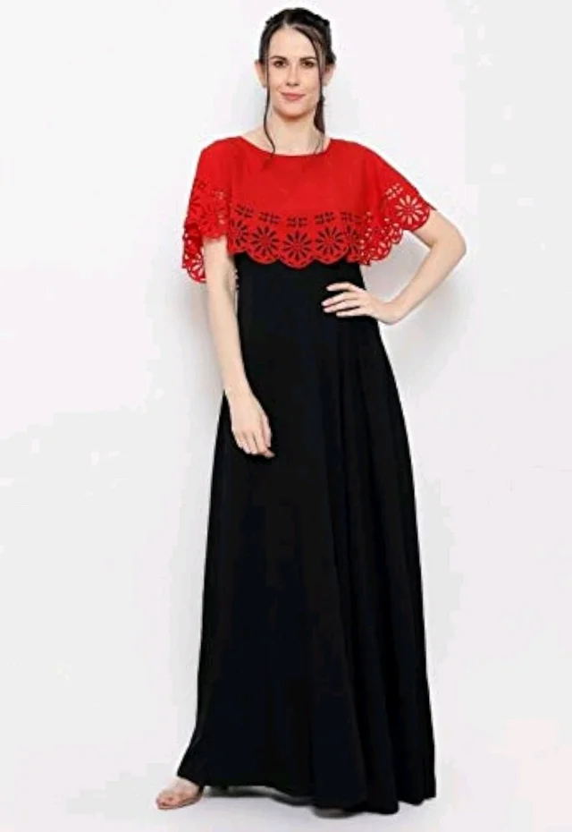 Women's Crepe Solid Sleeveless Full Length Gown - Red, L