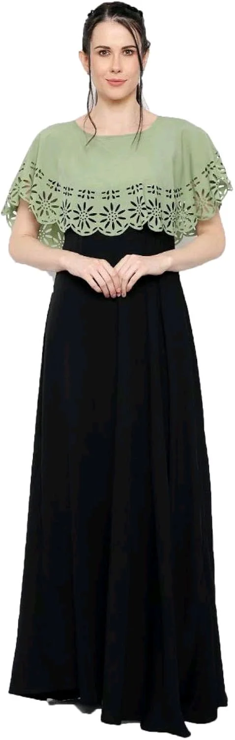 Women's Crepe Solid Sleeveless Full Length Gown - Schist, S