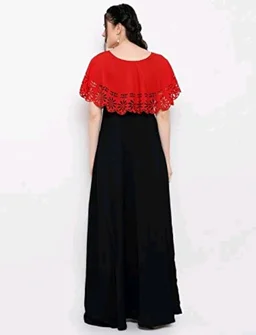 Women's Crepe Solid Sleeveless Full Length Gown - Red, XL
