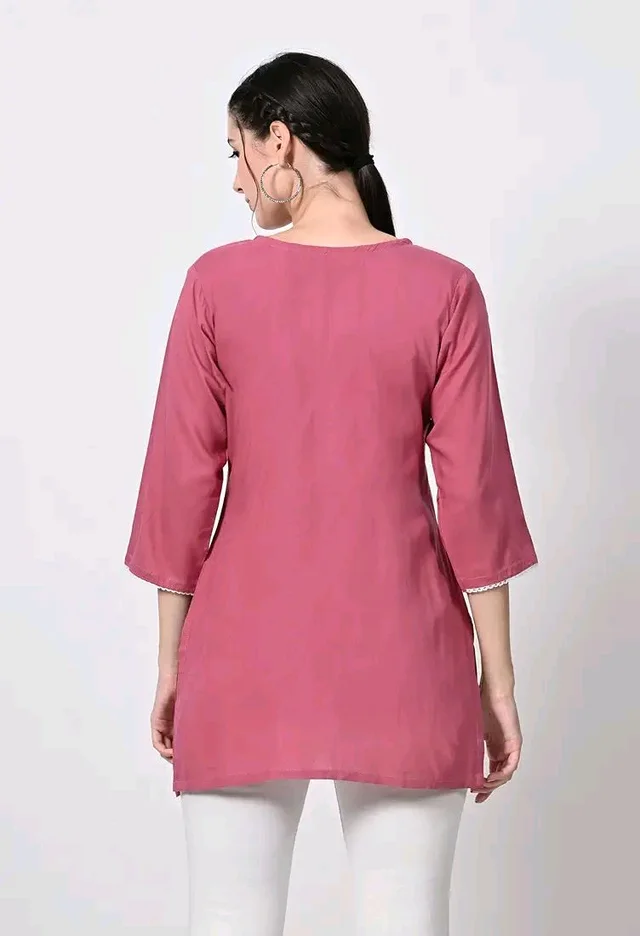 Kurti for Women Short Chikankari Kurtis for Girls Lakhnawi Top Kurta Design for Ladies Woman Straight Embroidery for Office (Short Flower Kurti) - Charm, L