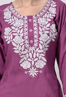 Kurti for Women Short Chikankari Kurtis for Girls Lakhnawi Top Kurta Design for Ladies Woman Straight Embroidery for Office (Short Flower Kurti) - Tapestry, XL