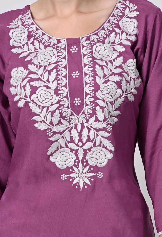 Kurti for Women Short Chikankari Kurtis for Girls Lakhnawi Top Kurta Design for Ladies Woman Straight Embroidery for Office (Short Flower Kurti) - Tapestry, XL