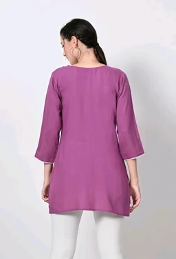 Kurti for Women Short Chikankari Kurtis for Girls Lakhnawi Top Kurta Design for Ladies Woman Straight Embroidery for Office (Short Flower Kurti) - Tapestry, XL