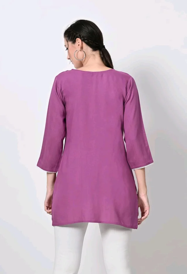 Kurti for Women Short Chikankari Kurtis for Girls Lakhnawi Top Kurta Design for Ladies Woman Straight Embroidery for Office (Short Flower Kurti) - Tapestry, XL