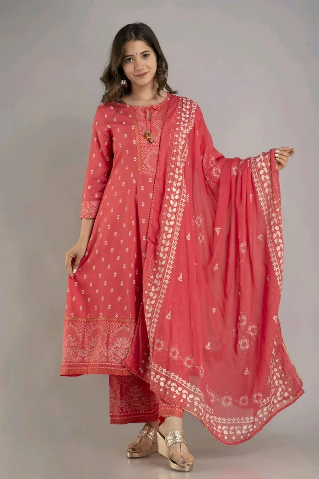Women Viscose Rayon Kurta. Pant Dupatta Set - Mandy, S