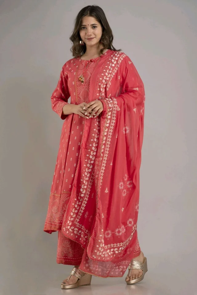 Women Viscose Rayon Kurta. Pant Dupatta Set - Mandy, S