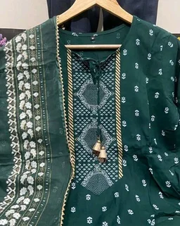Women Viscose Rayon Kurta. Pant Dupatta Set - Timber Green, 2XL