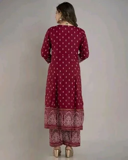 Women Viscose Rayon Kurta. Pant Dupatta Set - Claret, 2XL