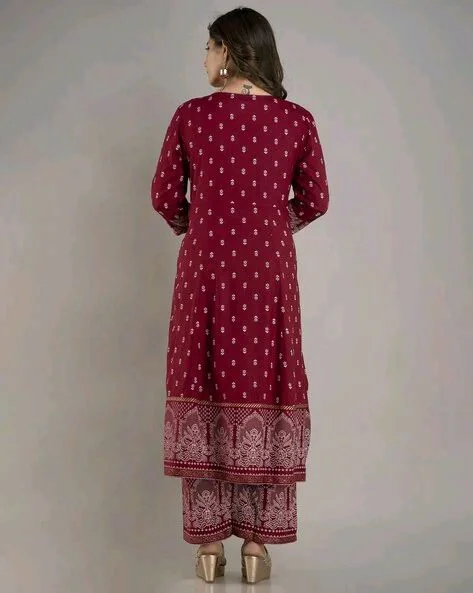 Women Viscose Rayon Kurta. Pant Dupatta Set - Claret, 2XL