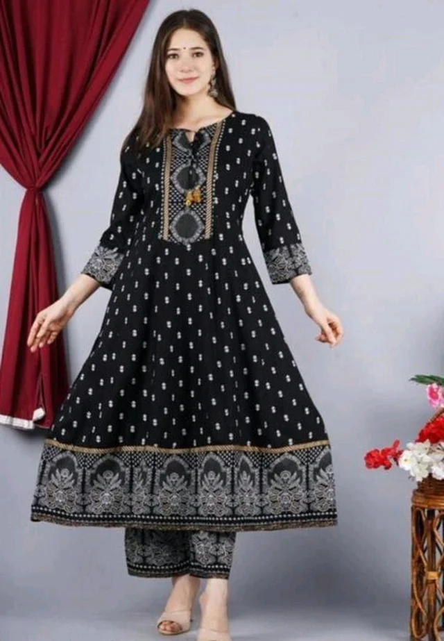 Women Viscose Rayon Kurta. Pant Dupatta Set - black, 3XL