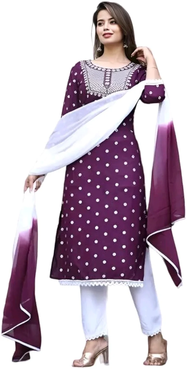 Rayon Embroidered Kurta Set With Dupatta - purple, 2XL