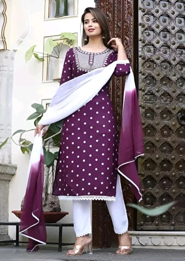 Rayon Embroidered Kurta Set With Dupatta - purple, 2XL
