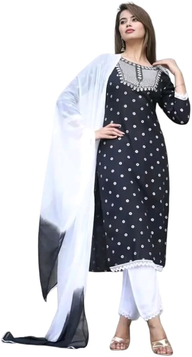 Rayon Embroidered Kurta Set With Dupatta - black, 2XL