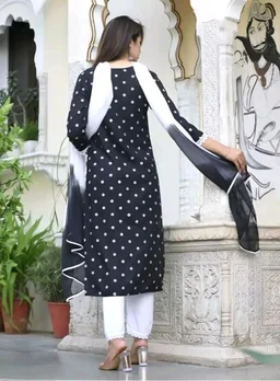 Rayon Embroidered Kurta Set With Dupatta - black, 2XL