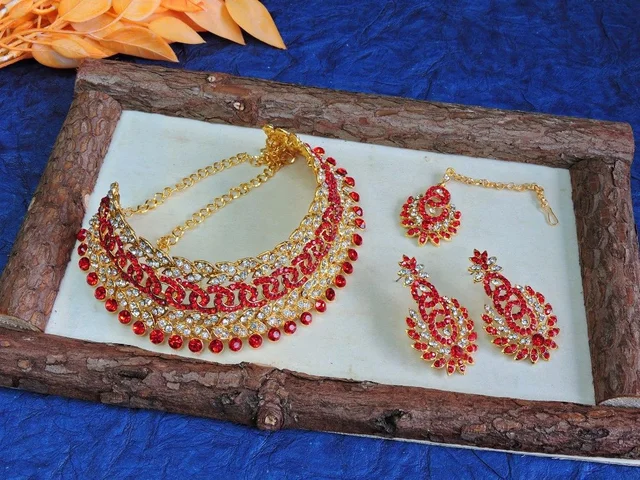 Alloy Gold-plated White Jewel Set (Pack of 1) - Red