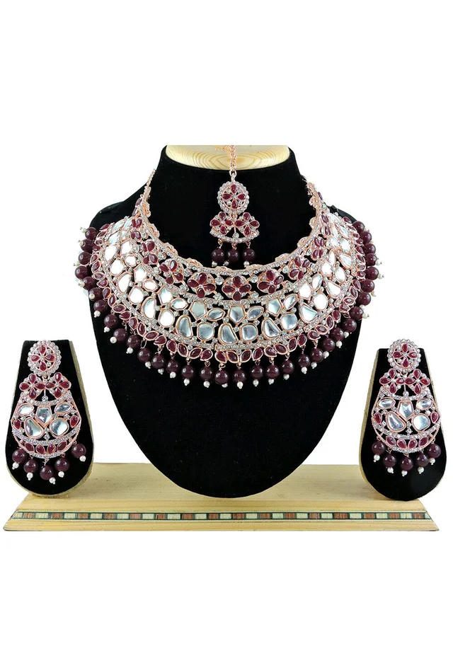 Kundan Choker Necklace Set - Livid Brown