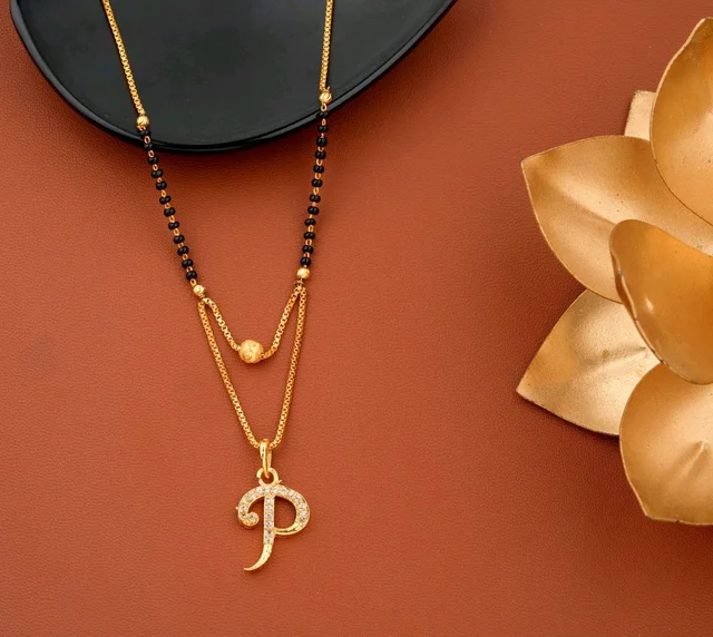 NAME LETTER 18 Inch gold plated short mangalsutra with SURPRISE GIFT for women Alloy Mangalsutra