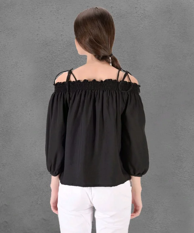 Casual Noodle Straps Printed Women Black Top - Black, S