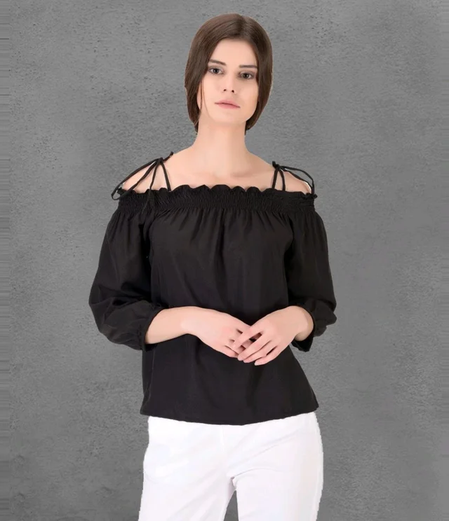 Casual Noodle Straps Printed Women Black Top - Black, XXl
