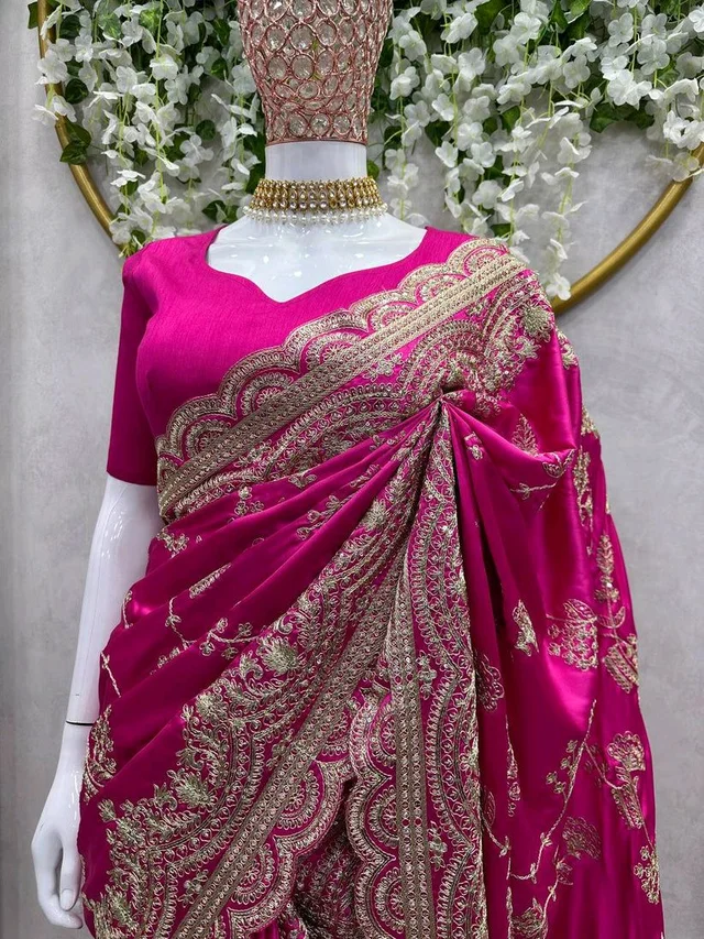 Pink Color Sequence Work Japan Satin Wedding Wear Saree Blouse - Free Size, pink