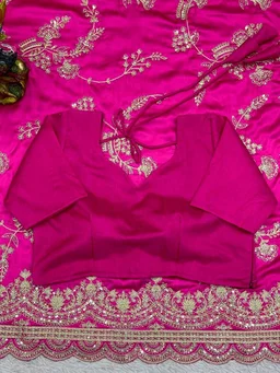 Pink Color Sequence Work Japan Satin Wedding Wear Saree Blouse - Free Size, pink