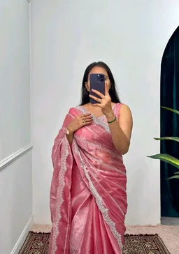 Burbary Jimmy Choo Fabric Embroidered Work Saree* - Rich Maroon