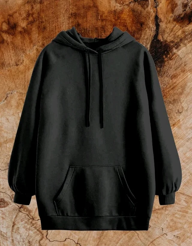 Men Full Sleeve Solid Hooded Sweatshirt - Black, M