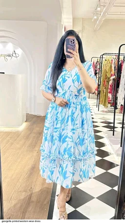 Women Georgette Floral Print Anarkali Kurta for Women Anarkali Kurti for Women Floral Print Fit & Flare Dress - Seagull, XL