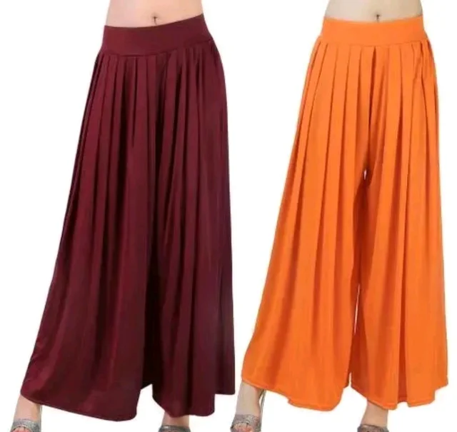 Women's Regular Fit Palazzos |Jambo Plazo | Elephant Plazo - Pack of 2 - 32, Flamingo