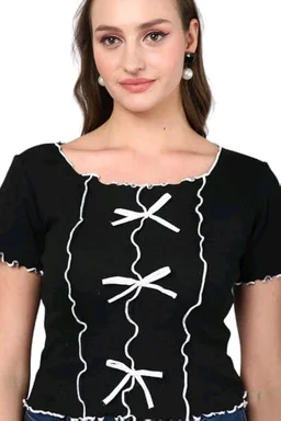 Casual Regular Sleeves Self Design Women Pink Top - Black, S