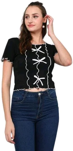 Casual Regular Sleeves Self Design Women Pink Top - Black, S