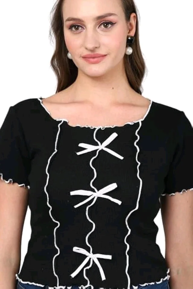 Casual Regular Sleeves Self Design Women Pink Top - Black, XS