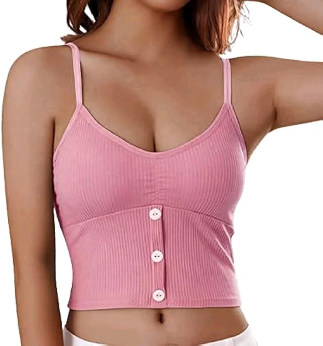 NanoEdge Crop Top for Women Cropped Cami Women's Top Camisole Built in Bra Free Size (28 Till 32) Pack of 1 (Pink - Turkish Rose, 28A